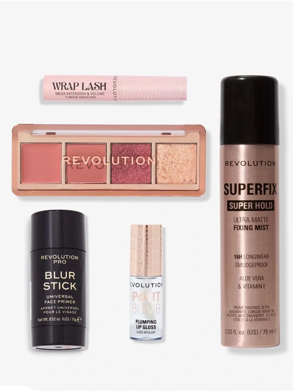 New Revolution Pink Eyeshadow Palette & Rose Gold SuperFix Makeup Set